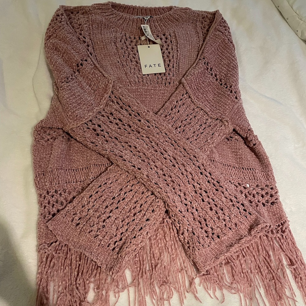Fate Mauve Fringe Hem Sweater